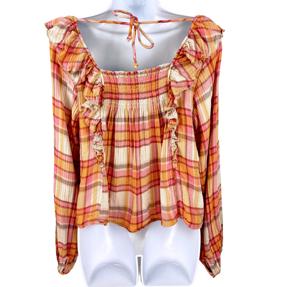 Free People Sienna Plaid Pullover Blouse Small - Picture 3 of 11